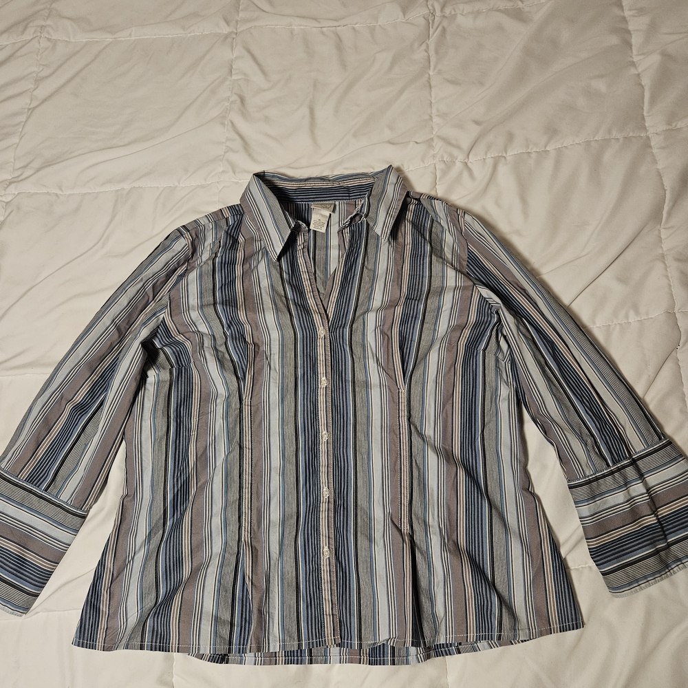 SOLD! Vintage Blue and Brown Striped Button-Down Shirt From Stretch